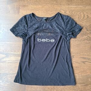Bebe logo shirt  Black Lace  Women's Top sz.XL